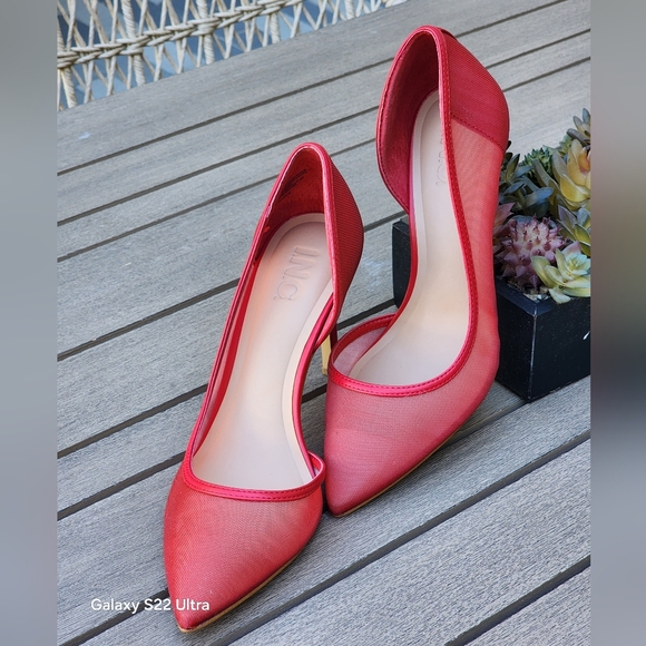INC INTERNATIONAL CONCEPTS Kenjay D'orsay Red Mesh Stiletto Heel Pumps Size 8 - Picture 1 of 8